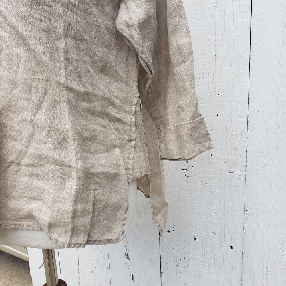 XCVI Women's Beige 3/4 Sleeve Half Button 100% LINEN Oversized Top Shirt Sz XS - Picture 3 of 7